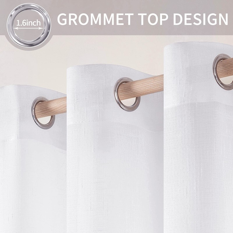 MIULEE 2 Panels Natural Linen Sheer Window Curtains Elegant Solid