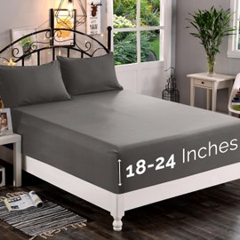 Elegant Comfort 1500 Premium Quality Fitted Sheet Ultra Soft 18-24 Inch Extra Deep Pocket - Single Fitted Sheet for High Mattress - Wrinkle Free with Smart Storage Pockets, Queen, Gray