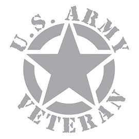 US Army Veteran Star Vinyl Sticker Decals (Pack of 2) for Car Bumper Window Laptop Phone Tablet (4" x 3.7", Silver)