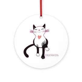 CafePress Tripawds Three Legged Cat Round 4" MDF Holiday Ornament