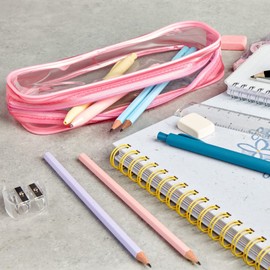 Soul Projekt Pink Clear Pencil Case, Girls Secondary School, Make Up Travel Bag, Portable PVC Pouch for Students, Exam, Office, Art, School Supplies, Women, Girls, Boys, Cosmetic Toiletry Bag