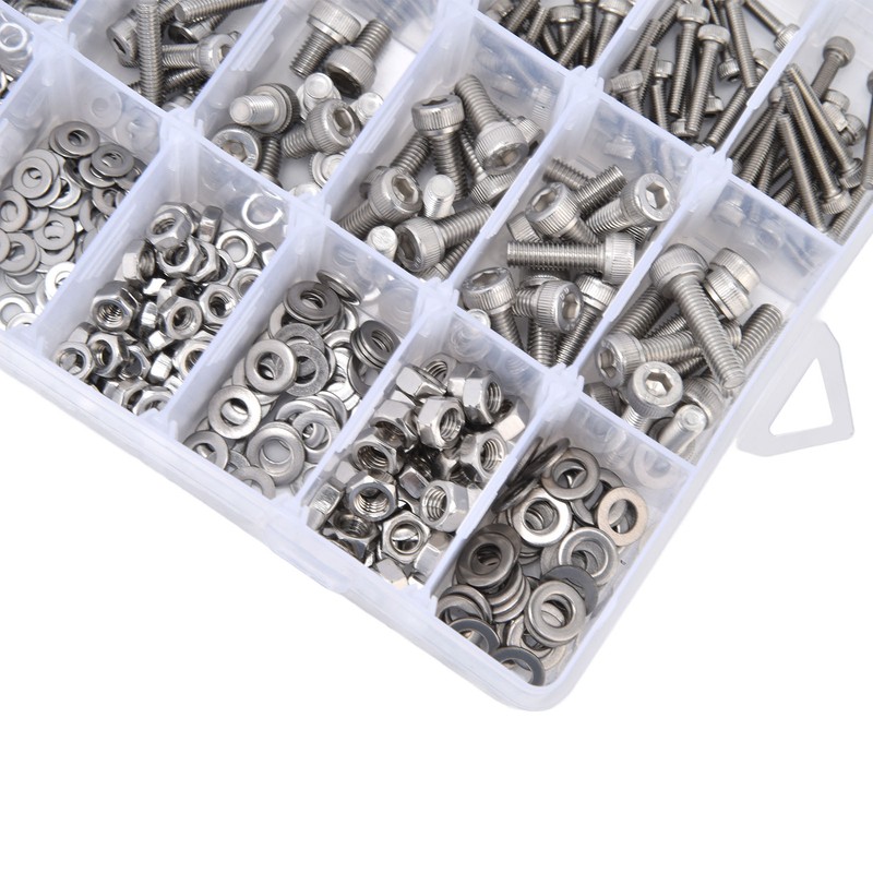580Pcs Screws Nuts Washers Kit 304 Stainless Steel Cylindrical Head