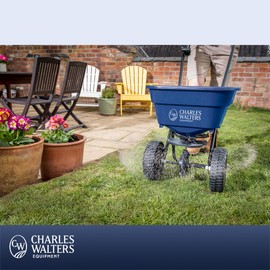 Charles Walters Equipment CW1000 Homeowner Broadcast Spreader for Spreading Fertilizer and Ice Melt on Lawns, Sidewalks, and Driveways, 65lb Capacity, 33" x 35"