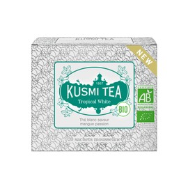 Kusmi Tea - Tropical White (Organic Tea) - Organic White Tea with Caffeine, Mango, and Passion Fruit Flavor - Box of 20 Tea Bags