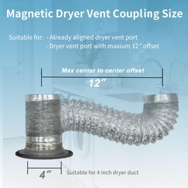 JPFLAEYX JPFLAEYX Magnetic Dryer Vent Coupler Self-connect Self-align Dry Vent Connector 4inch, Air Tight Seal with Hose Support, 0-12" Center to Center Offset, Easy Install