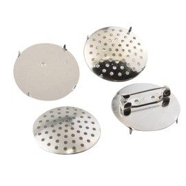 MAHAVIMOKSA 10 Set 25mm Brass Round Brooch Pins with Bezel Base Bouquet Beading Back Holes Pad Settings Blank Tray for Brooches Jewelry Making (Silver)