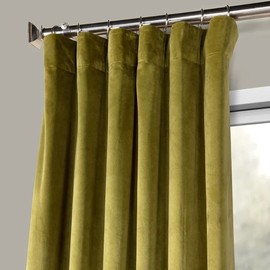 Plush Velvet Material Retro Green Color Gorgeous Eye Catching Blackout Curtains No Light 50 X 84 Size, Luxurious Feel | All Season Weighted Hem, Lime Shade Traditional Glam Casual Style Solid Pattern