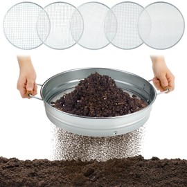 Funnymoom Soil Sifter for Gardening with 1, 3, 6, 9, 12 mm Sieve Mesh Compost Dirt Sifter with Handle Large Garden Sand Soil Rock Sieve 17.7" l x 13.8" W for Sand Rocks Pellet Gravel(Silver)
