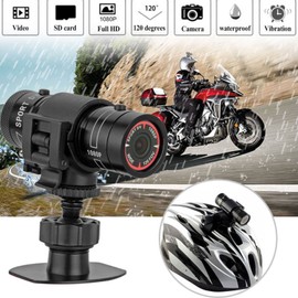 Motorcycle Helmet Camera, Mini Sports Action Video Camera 1080P HD with 120°Wide Angle Loop Recording, Rechargeable Waterproof Camcorder for Bike Skiing