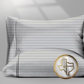 Texas Linen Co. 100% Egyptian Cotton Pillow Cases King Size Set of 2 - Luxury 1500 Thread Count Sateen Weave Silver Stripe Pillow Cases, 5 Star Hotel-Quality Pillowcases, Fits King Size Pillows