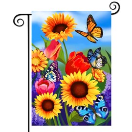 Welcome outdoor daisy garden flag vertical double-sided 12X18, beautiful spring flowers in small pots, flowers and birds spring and summer garden patriotic decoration