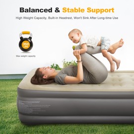 LET'S CAMP Air Mattress Camping Airbed with Electric Pump 19" Twin Inflatable 2 Minutes Quick Self-Inflation Waterproof PVC Fabric Portable for Camping,Travel, Home Sleeping, Outdoor, Guests, RV