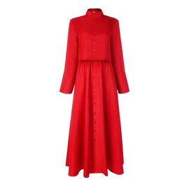 Red Women's Cassock Dress Jacket Skirt Church Robe Choir Clergy Pulpit Liturgical Two Piece Dress (3XL)