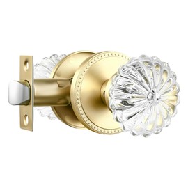 Heittis 1 Pack Passage Glass Door Knob,Passage Function Interior Door Knobs,Round Interior Crystal Door Knobs for Hall Closet, Satin Brass Finish