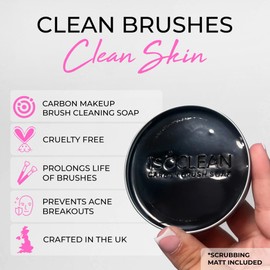 ISOCLEAN Carbon Brush Soap - Solid Makeup Brush Cleaner with Scrubbing Mat, Made from Charcoal, Easy to Use, Removes Dirt and Residue from Makeup Brushes and Sponges, Vegan, Not Tested on Animals