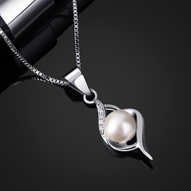 B.Catcher women's pearl necklace pendant, 925 silver, freshwater pearls, cultured pearl, 45 cm chain length, Valentine's Day gift