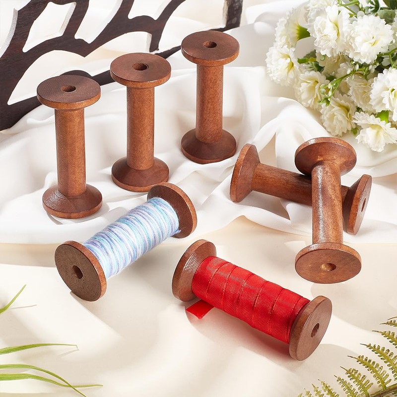 PH PandaHall Wooden Spools 6pcs Empty Wood Thread Spools Sewing