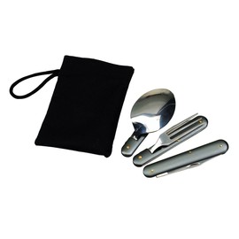 Unbekannt 4 Piece Stainless Steel Camping Cutlery Set with Bag Flatware Set