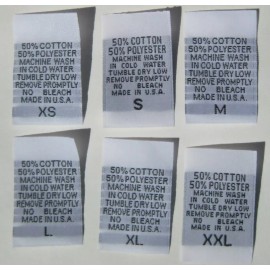Sean Label 100 pcs WHITE WOVEN CLOTHING SEW CARE LABEL SIZE TAG - 50% COTTON 50% POLYESTER