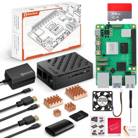 Vemico 8GB Kit for Rasberry Pi 5 Starter Kit with Pi5 8GB Board, 64GB Card Readers Kit,Pi 5 Case, 27W 5.1V5A USB-C Power Supply, 4 Copper Heatsinks, Dual 4K Micro HD Out Cables