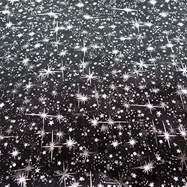 Star Bursts Sheer Organza Black 58 Inch Wide Fabric by The Yard (F.E.®)