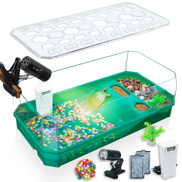 Binano Aquatic Turtle Tank Habitat Kit Stone+Filter+Heat Lamp Enhancing Interaction
