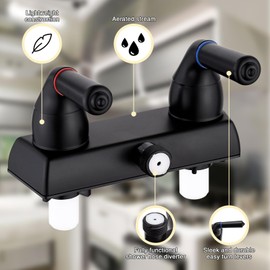 Camper Shower Dual Faucet, RV Shower Faucet Replacement,RV Shower Faucet Valve Diverter with Winged Levers,Camper Bathroom Faucet Valve Diverter with Classical Handles(Black)