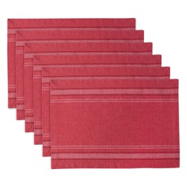 DII French Stripe Placemat for Dinner Parties (Set of 6), Red Chambray