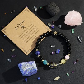 GolbalJew Libra Zodiac Bracelets Healing Crystal 12 Constellations Protection Stone Beads Bracelet for Women Birthday Zodiac Gifts Horoscope Spiritual Jewelry