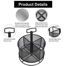 Marbrasse Mesh Desk Organizer, 360-Degree Rotating Multi-Functional Pen Holder, 4 Compartments Desktop Stationary Organizer, Home Office Art Supply Storage Box Caddy (Black)