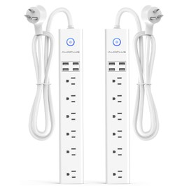 2 Pack Surge Protector Power Strip - 10FT Long Extension Cord with Multiple Outlets, 6 Widely Outlets 4 USB Charging Ports, Flat Plug Overload Surge Protection, Wall Mount for Home, Office ETL Listed