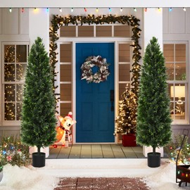 Two 4FT Artificial Topiary Cedar Tree, Christmas Tree Artificial Cedar Pine Tree Potted UV Rated Plant, Fake Plants Tall Artificial Plants Shrubs for Home Decor, Perfect Housewarming Gift (2, 4FT)