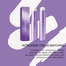 2-in-1 Color Changing Foundation Stick with Brush,Lightweight Hydrating Full Coverage Concealer Stick for All Skin Types Makeup