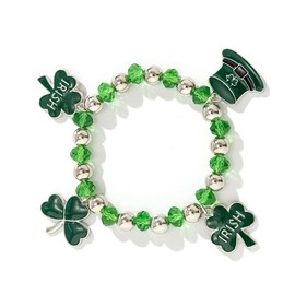 St. Patrick’s Day Shamrock Beaded Bracelets Set Stackable Lucky Irish Green Leaf Charm Bracelet Festive Party Stretch Bangle Holiday Charm Accessory Bracelets Jewelry Gifts for Women-Shamrock Hat