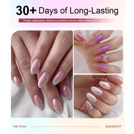 BISHENGYF White Chrome Nail Powder - 15g No Wipe 3D Nail Gel Pink Pearl Nail Chrome Powder Non-Sticky Clear 3D Sculpting Gel Hard Gel Carving Gel for Nail Art Home DIY