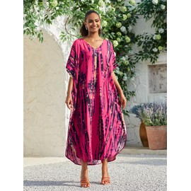 IMAGEKOPE Kaftan for Women Plus Size Bathing Suit Cover up Batwing Dress Loose fit Moroccan Caftan mumu Dresses for Women, 730-picture9, One Size