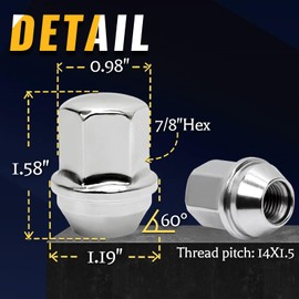 Set of 20, 14x1.5 Wheel Lug Nut Chrome 1.5 Inch Compatible with OEM Factory Camaro Corvette Equinox Impala Wheel