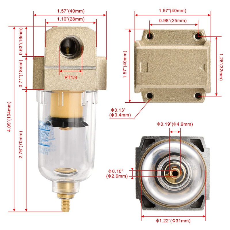 Heschen Pneumatic Air Filter Compressor Pressure Regulator AF2000-02 PT1/4 750L/min