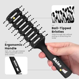 Cepillo de ventilación para el cabello con ventilación de 11 filas, para hombres y mujeres, cepillos de ventilación con cerdas con punta de bola para secado rápido de cabello recto y rizado y húmedo (negro)