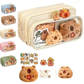 Estuche para lápices de Capibara, Bonito Estuche para Lápices de Carpincho, Eustache Para Lápices Multicapa De Gran Capacidad, Estuche De Capibara(Blanco)