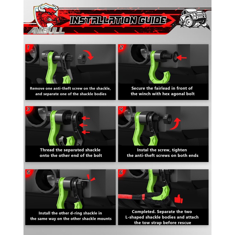 AMBULL 3/4" D Ring Separate Shackles, 52,910lbs Break Strength Easy