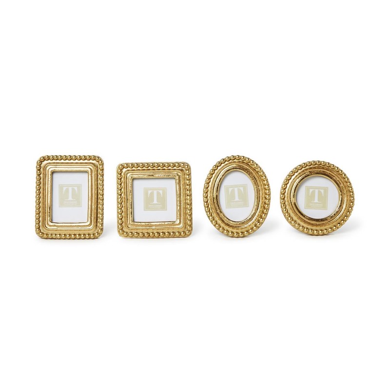 Two's Company Beaded Texture Gold Photo Frames, Resin, Set of