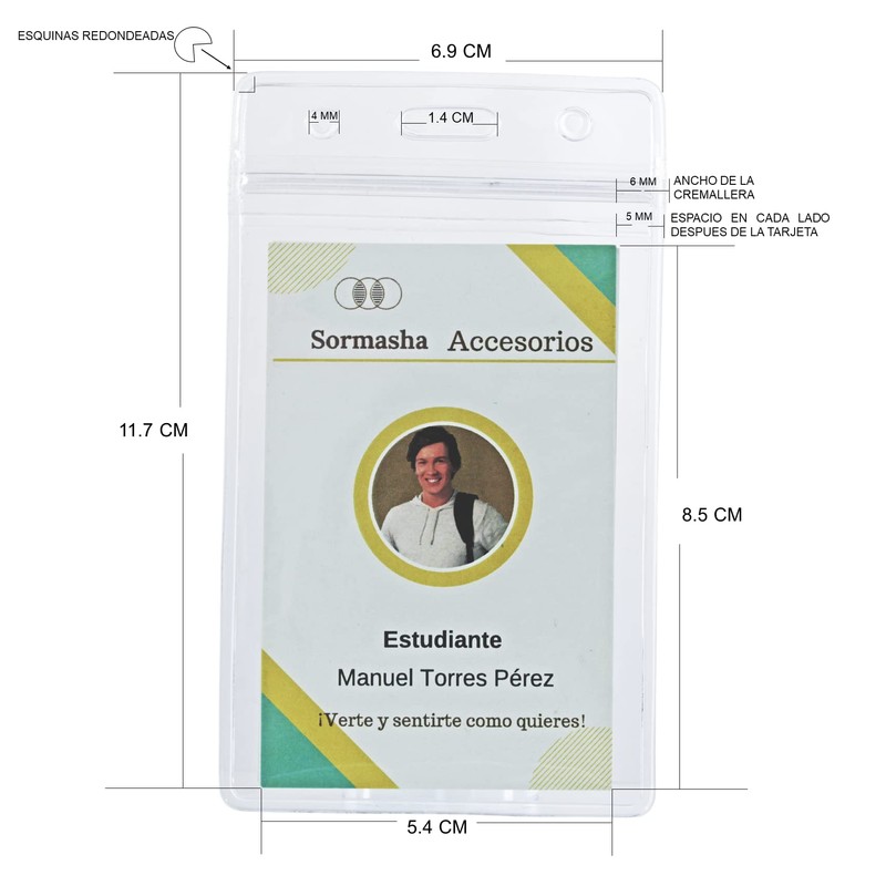 Sormasha Porta Gafete o Credencial, PVC Alta Transparencia Calibre S10