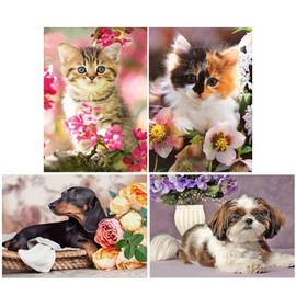 JISHSHAY Diamond Art, Set of 4, 11.8 x 15.7 inches (30 x 40 x 30 cm), Diamond Art Kit, Beginners, Diamond Art, Animals, 5D, Diamond Art, Cats, Popular, Bead Art, Dogs, Diamond Painting, DIY, Diamond