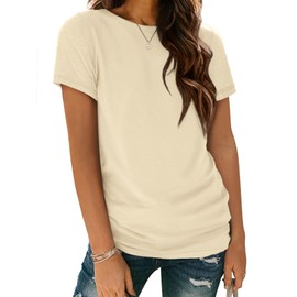 ATHMILE Short Sleeve Tunic Tops for Women Casual Crew Neck Basic Graphic Tee Cotton Beach Vacation Shirts Cream