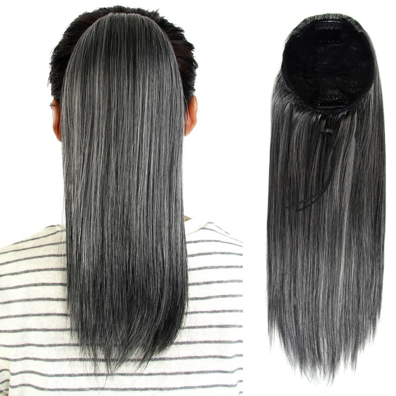 Drawstring Ponytail, 12 Inch, Salt n Pepper, Clip Fake Wig