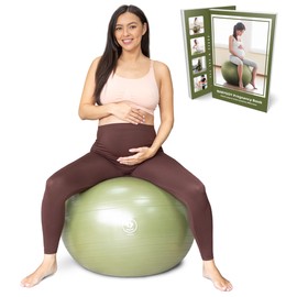 BABYGO® Birthing Ball for Pregnancy Maternity Labour & Yoga + Our 100 Page Pregnancy Book, Exercise, Birth & Recovery Plan, Anti-Burst Eco Friendly Material, Olive 75cm