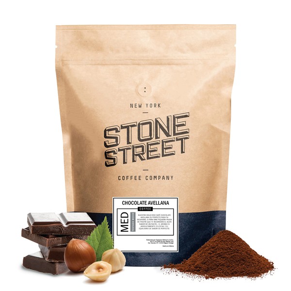 ​​Café STONE STREET Chocolate Avellana, molido para filtro, tostado medio, 100% arábica, orgánico, artesanal, ideal for Americano y más, 450g