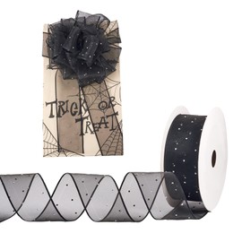 KISSITTY 9.8 Yards Organza Ribbon Black Wide Craft Decorative Polyester Ribbon with Clear Rhinestones for Valentine's Day Floral Bouquets Garlands Wedding Gift Wrapping Hair Decor