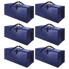 SWEET DOLPHIN 6 Pack Extra Large Moving Bags with Strong Zippers & Carrying Handles, Heavy Duty Storage Tote for Space Saving Moving Storage, Fold Flat, Alternative to Moving Box (Navy Blue)